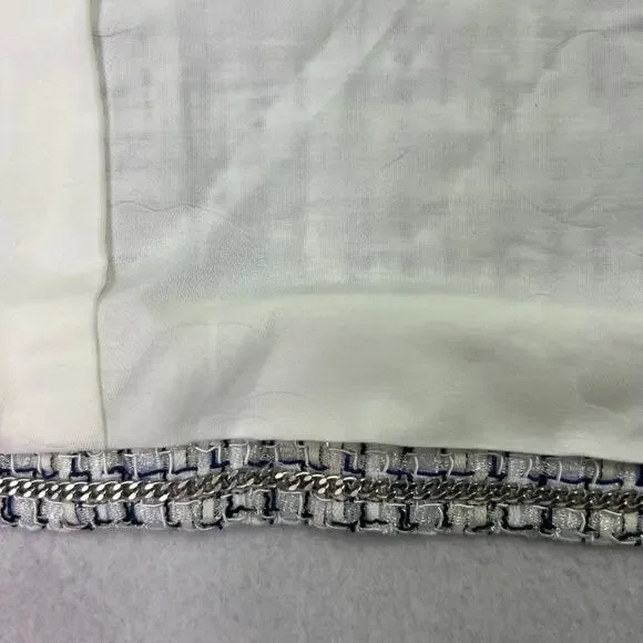 Chanel Tweed Jacket Women's 34 White & Blue Silk Blend Lining - Picture 8 of 15